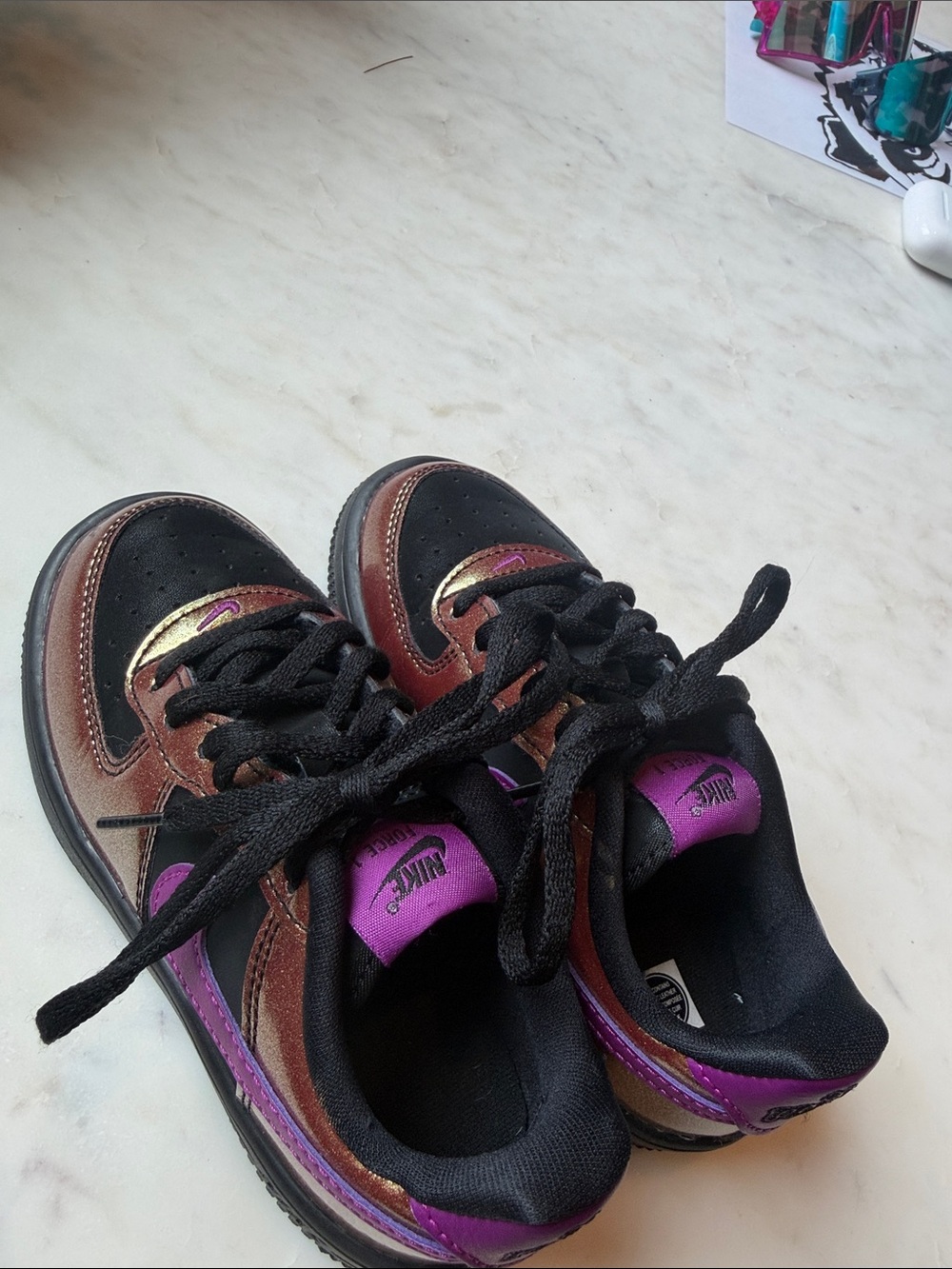 Nike Kids' Force1 Iridescent Black and Purple Low-Top Sneakers - Picture 5 of 5